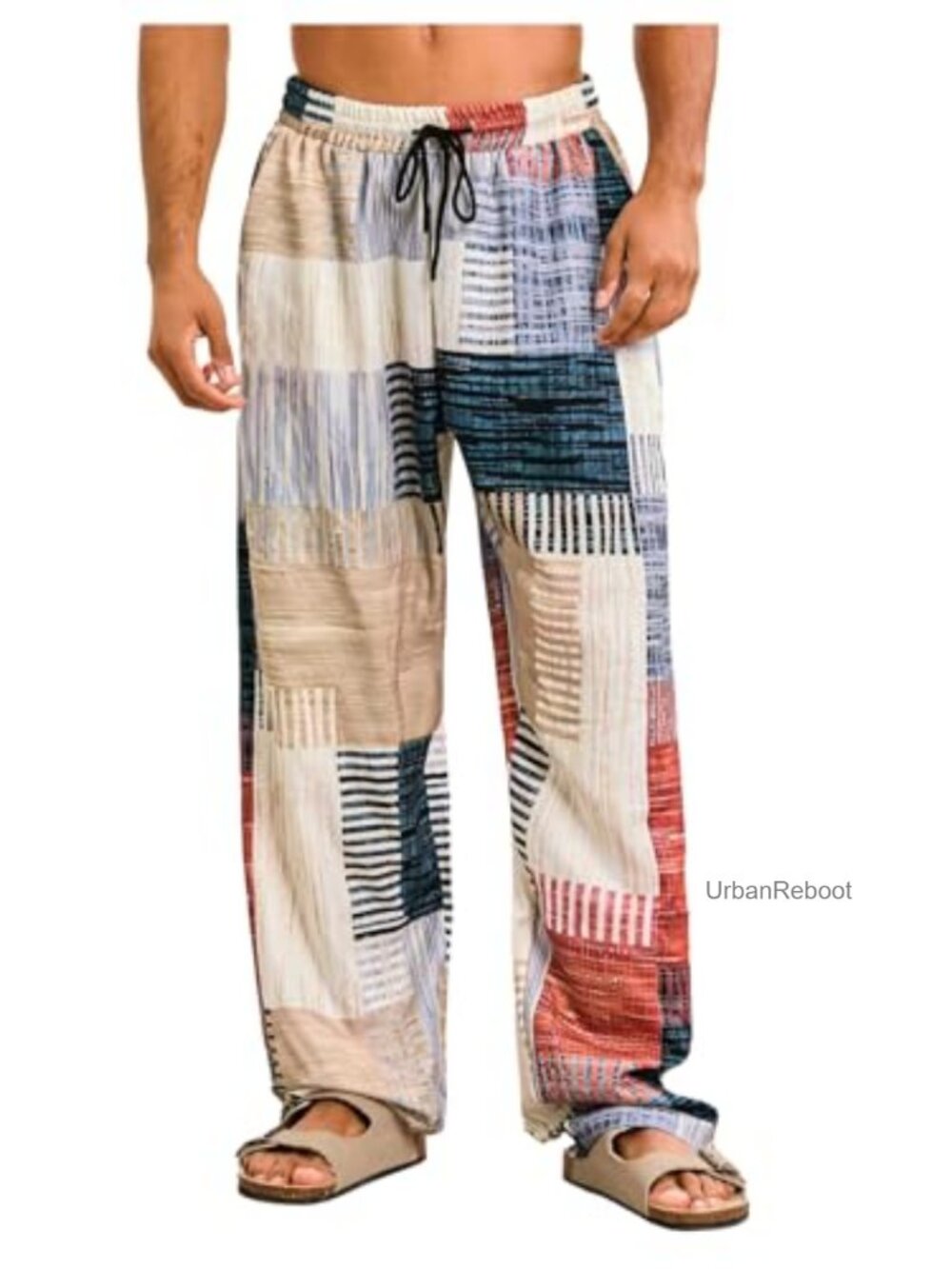 Men's Linen Wide Leg Drawstring Beach Vacation Pants Lightweight Loose Fit